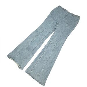 VTG Denim Blvd Flare Jeans Pull On Elastic Waist Large 28 Wide Leg Fit & Flare